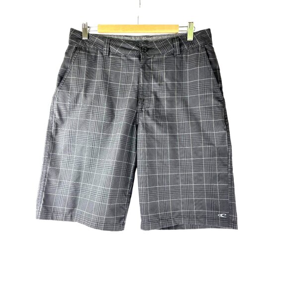 Coastal Beach Fisherman O'Neill Intersect Walking Shorts Black Plaid, Men's 32 - Picture 1 of 9